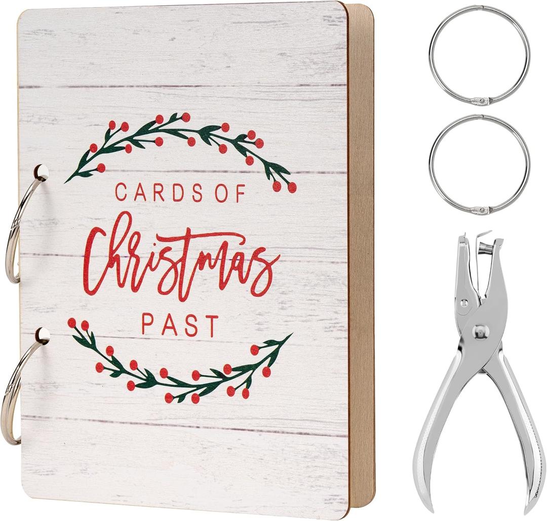 Christmas Card Holder Wood Christmas Card Organizer Photo Keeper Xmas Keepsake Album Collection for Holiday Birthday (Berry Garland)