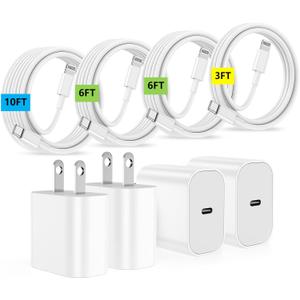 (3/6/6/10ft)iPhone Charger Fast Charging, for iPhone 14 13 12 Fast Charger,20W USB C Wall Block with Type C to Lightning Cord,i-Phone Fast Charging Cable for iPhone 13/14/12 Pro Max Plus/11,iPad-4Pcs