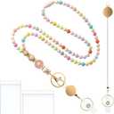 Uniclife Teacher Lanyard with ID Holder, Badge Lanyards for Women, Wooden Beaded Lanyard, Retractable Breakaway Lanyards for ID Badges and Keys, Cute Keychain Lanyard