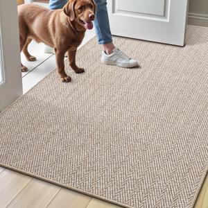 LUMI Ultra Thin Indoor Door Mat for Entrance 36"x56", Non Slip Entryway Mat, Low Profile Doormat, Unique Herringbone Design Carpet for Inside, Patio, Porch, Beige