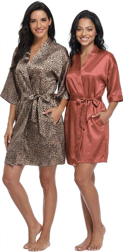 Women's Pure Short Silky Robes Bridesmaid Bride Party Satin Robes Sleepwear 2 pack Medium