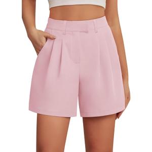 Feiersi Womens Casual Elastic Waist Wide Leg Suit Tailored Shorts Summer Dressy Work Shorts with Pockets (Small, 21 Light Pink)