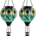 Starsoul 2 PC Sunflowers Hot Air Balloon Solar Lantern with Flame Glass Hanging Outdoor Hot Air Balloon Solar Light Waterproof Garden Patio Yard Party Decorations