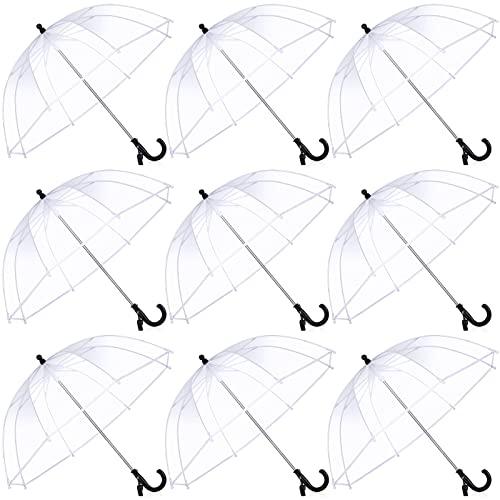 Kacctyen 9 Pcs Kids Clear Umbrella Pack Transparent Bubble Umbrella with Easy Grip Handle Dome Windproof Stick Umbrellas with Whistle for Toddler Boys and Girl Ages 3-7 Photoshoot Wedding
