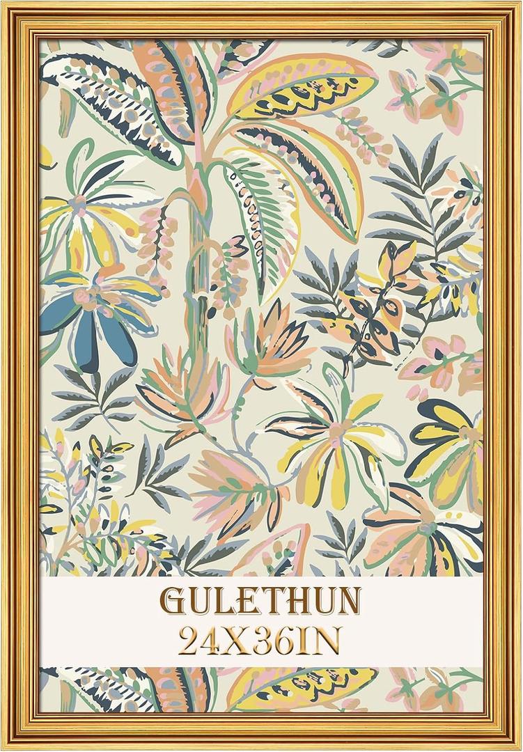 GULETHUN 24x36 Frame, Transitional Modern Design Picture Frames, 24 by 36 Rustic Poster Frame for Home Decor, Gold Vintage Photo Frames, Horizontal or Vertical Display, Choose Size & Color