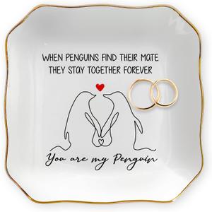 OASSIE Anniversary Couple Gifts for Her - You Are My Penguin, 4x4 Ceramic Jewelry Dish Tray - Romantic Anniversary Wedding Engagement Birthday Gifts for Women Girlfriend Wife, I Love You Gift for Her
