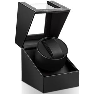 UnaMela Watch Winder for Automatic Watches: Automatic Single Watch Winder Box in Black PU Leather with Japanese Quiet Motor USB Powered - Gift for Men & Women