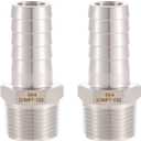 304 Stainless Steel 3/4" Hose Barb to 3/4" Male NPT Home Brew Fitting Water Fuel Air lead-free (Pack of 2)