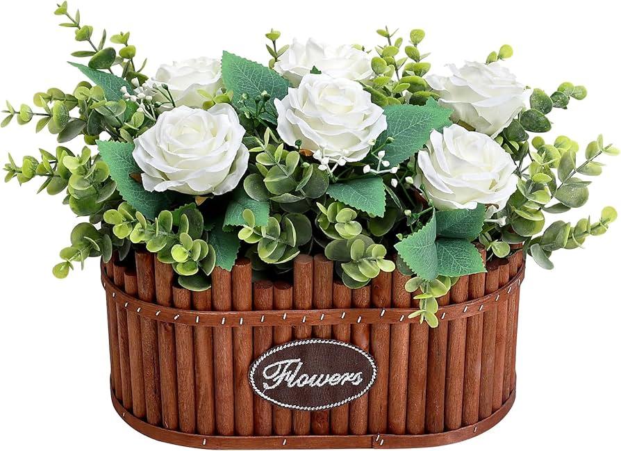 Nagobi Table Centerpieces for Dining Room, PreMade Dining Table Centerpiece Decor, Wooden Vase Flower Arrangements for Coffee Table Farmhouse Kitchen Living Room (Champagne, 6 Pack) 