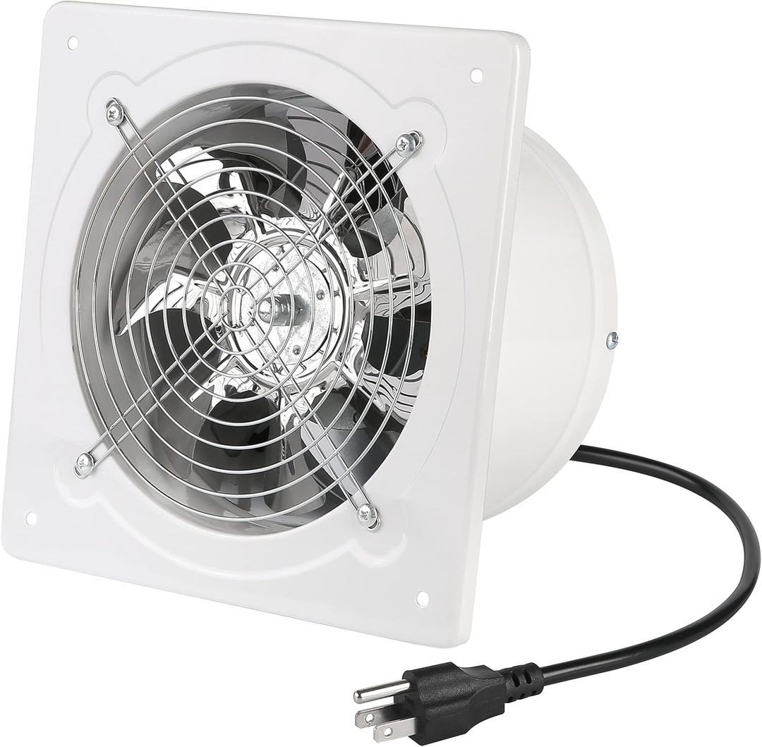 8 inch Exhaust Fan 80W 500CFM Through-wall installation Ventilation Fans 110V Exhaust Smoke Fan with Power Cord for Kitchen, Bathroom, laundry room, Garage (white)