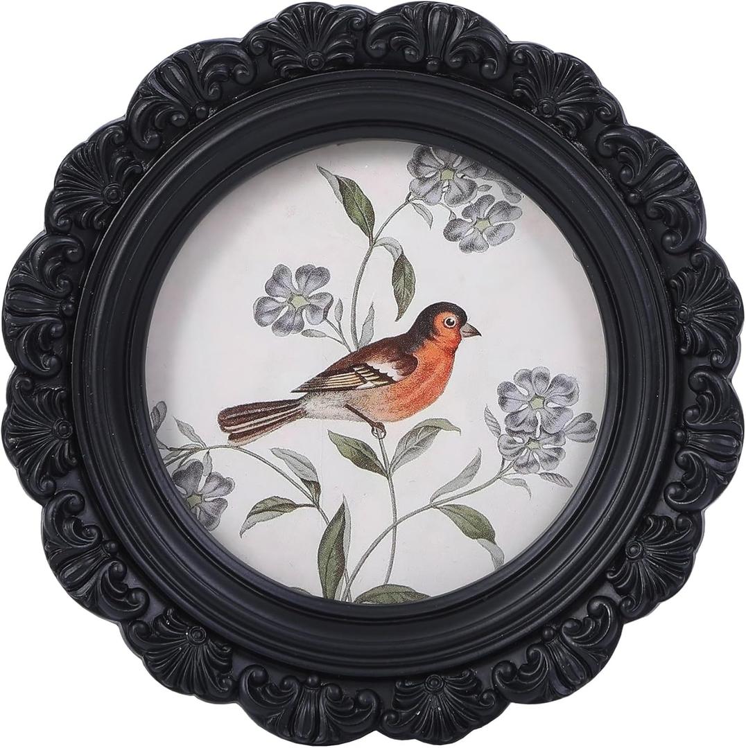 LIHOLO Vintage Picture Frames 4x4 Round Black Antique Picture Frames with Glass Front Handcrafted Rustic Home Decor for Wall Mount and Tabletop Gallery Wall Art