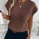 Womens Short Sleeve Sweaters Summer Cap Sleeve Tops Casual Crewneck Oversized Lightweight Knit Sweater Vest (Brown, XXL)