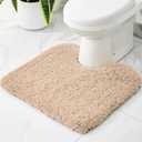 Beige Toilet Rug 22x24 Non Slip Fluffy Toilet Floor Mat U Shaped Washable Bathroom Contour Rug for Toilet Absorbent Thick Toilet Carpet