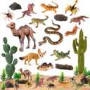 SIENON 32Pcs Desert Animal Figures Playset Model Trees Cactus Kit Diorama Project with Camel Fennec Fox Rattlesnake Scorpion Lizard Reptile Toy for Kids Birthday Cake Toppers Party Decorations