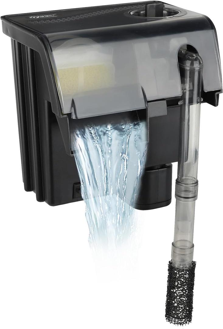 hygger Hang On Back Aquarium Filter 5W 132GPH For 10-30 Gallon Quiet Power Fish Tank Filter Multi-stage Filtration Adjustable Waterfall HOB Filter with 4 Cartridges & Extension Pipe, Fresh & Saltwater