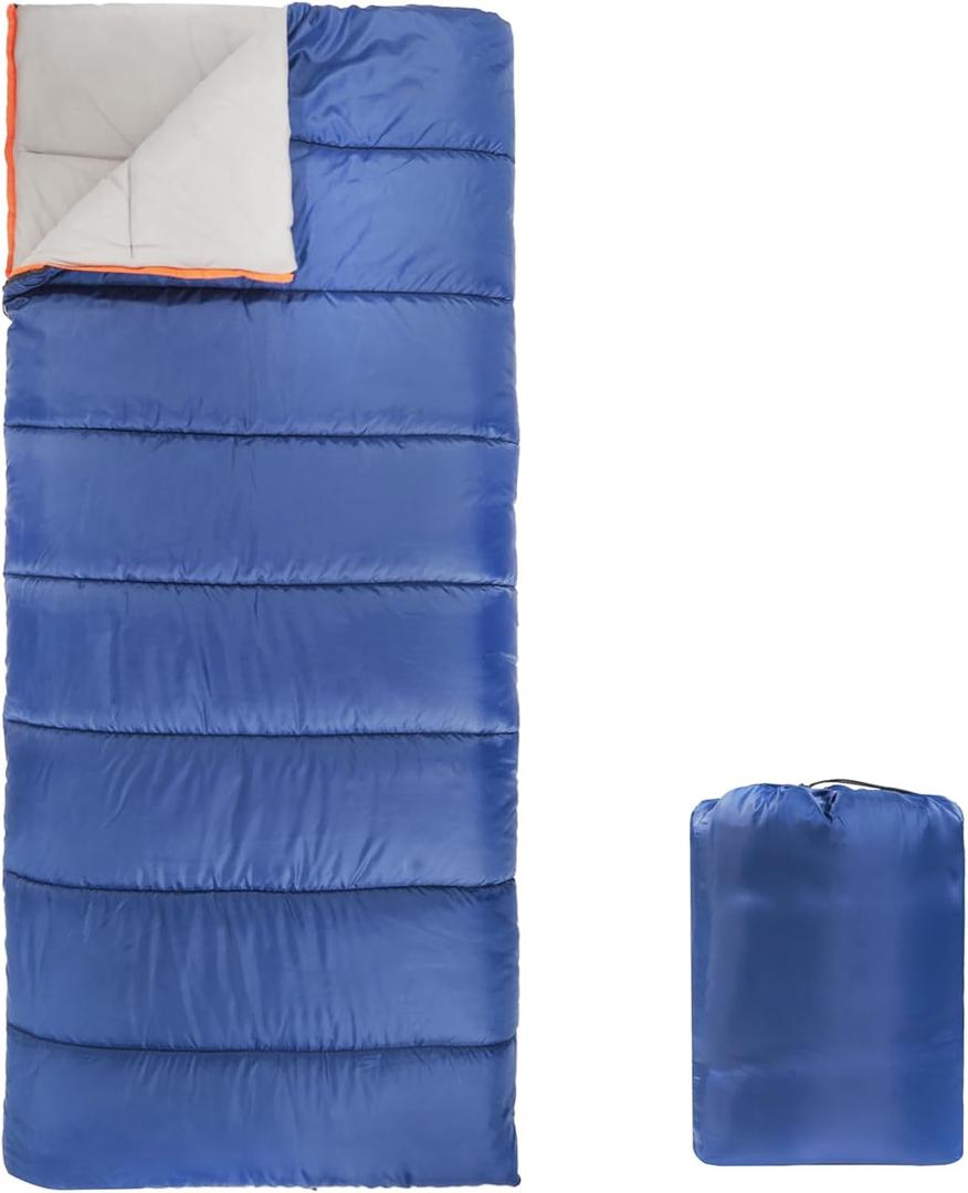 Amazon Basics 30F Cool Weather Sleeping Bag for Adults, Warm and Comfortable, Compact Lightweight, 75" x 33", Blue