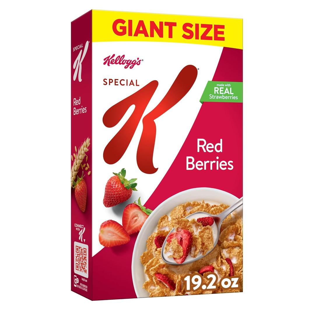 Kellogg's Special K Breakfast Cereal, Family Breakfast, Fiber Cereal, Giant Size, Red Berries, 19.2oz Box (1 Box) (EXP 05/30/26)