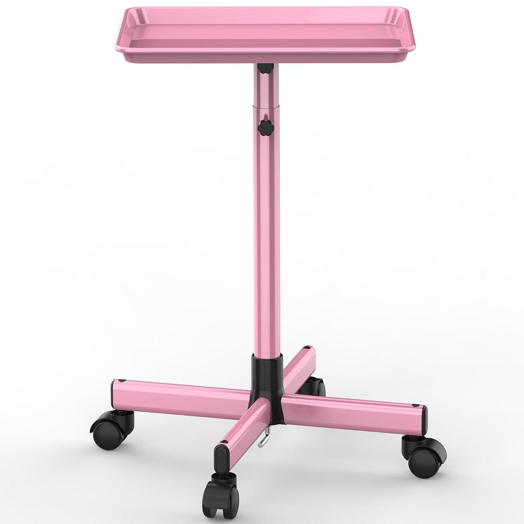 TASALON Rolling Salon Service Cart with Tray Top, Height Adjustable, Aluminum Rolling Tray Trolley for Salon Essentials, Adjustable Height for Hairstylist Tray 10 PCS Disposable Salon Tray Cover, Pink