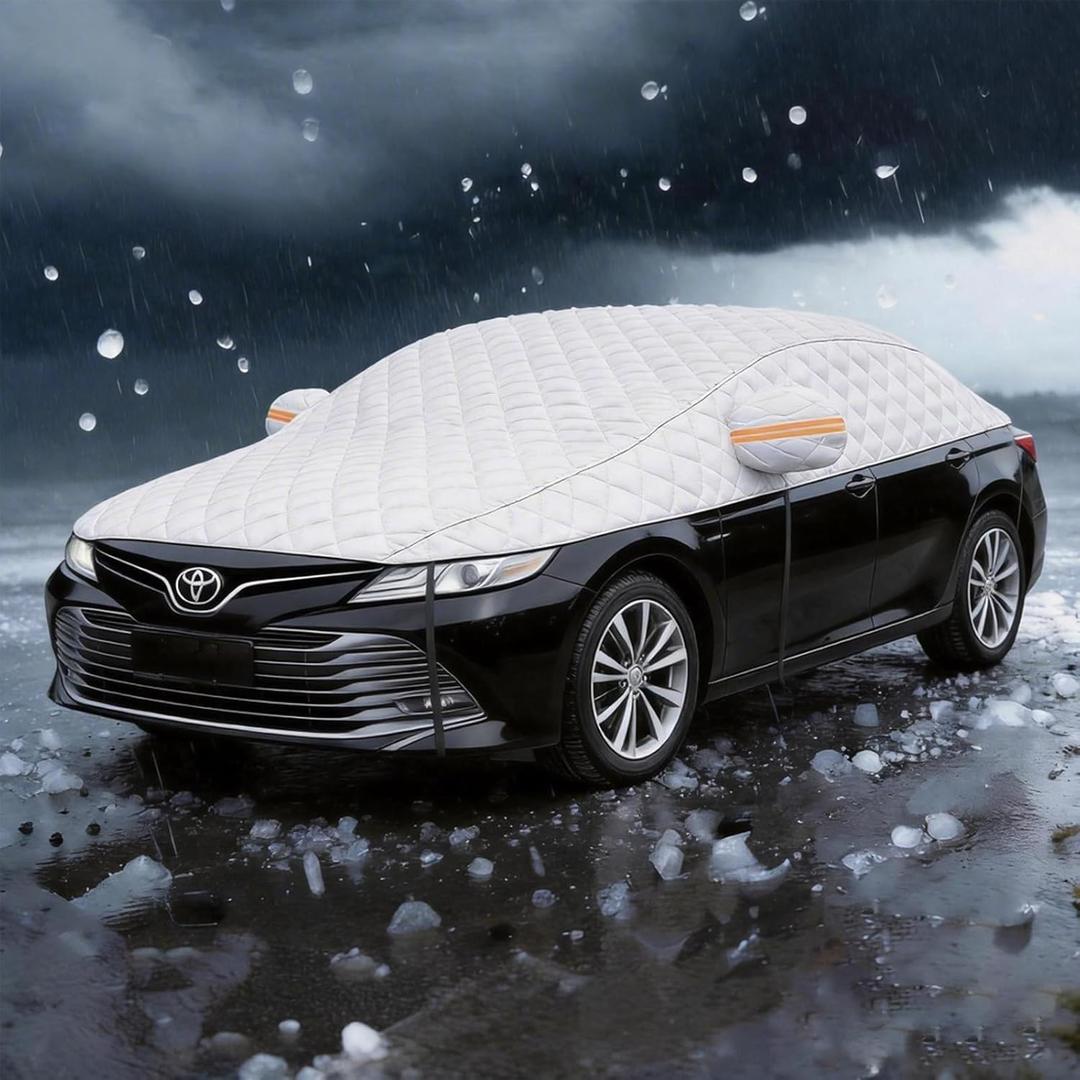 Hail Protector Car Cover for Sedan, Padded Car Cover for Hail Protection, Extra-Thick Multi-Layer Cotton Hail Cover for Car Top Half, Size M Fits Sedan/Coupe Under 186 inchs