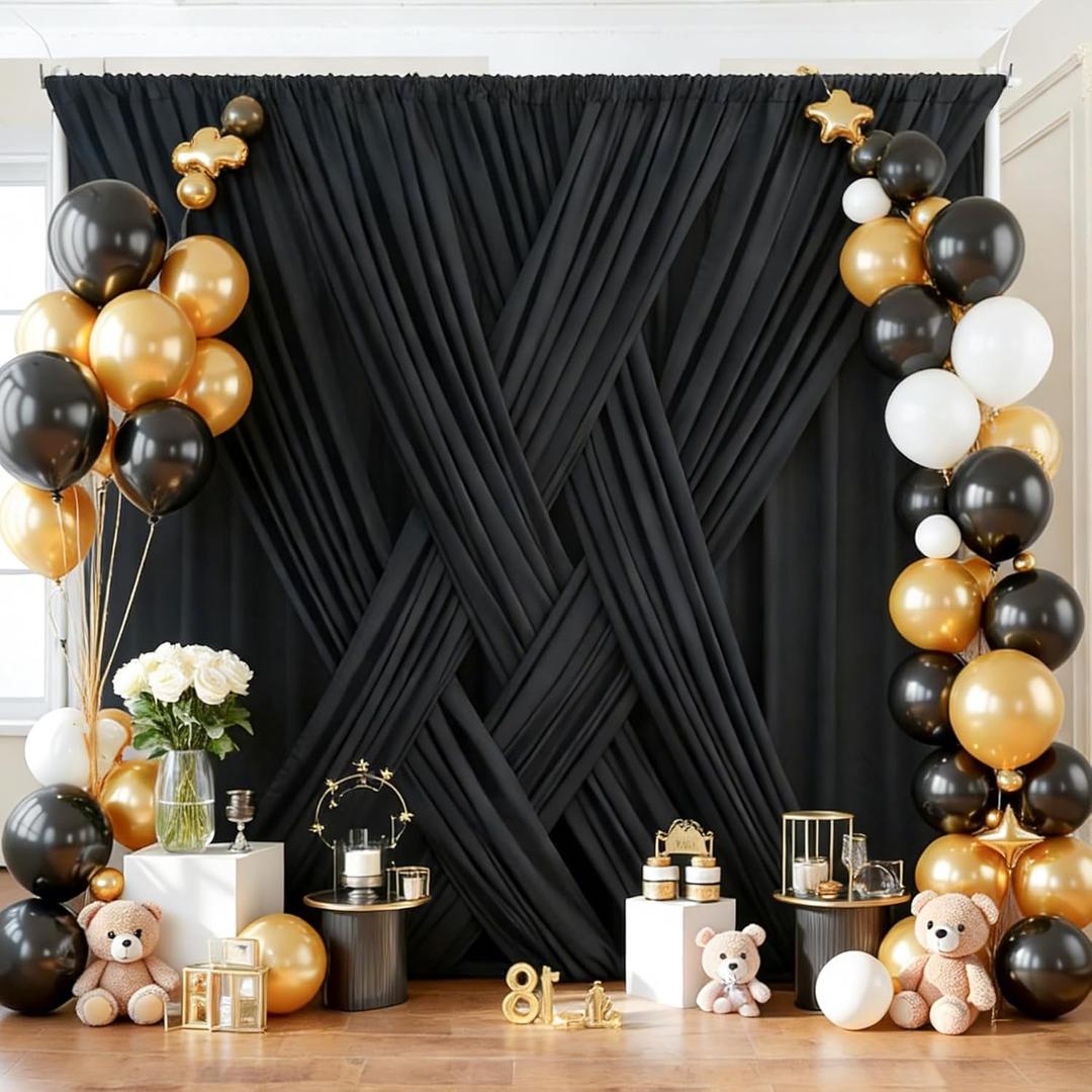 30ft x 10ft Black Backdrop Curtain Panels for Parties, Thick Wrinkle Resistant Polyester Wedding Backdrop Drapes for Birthday Photography Party Home Decorations