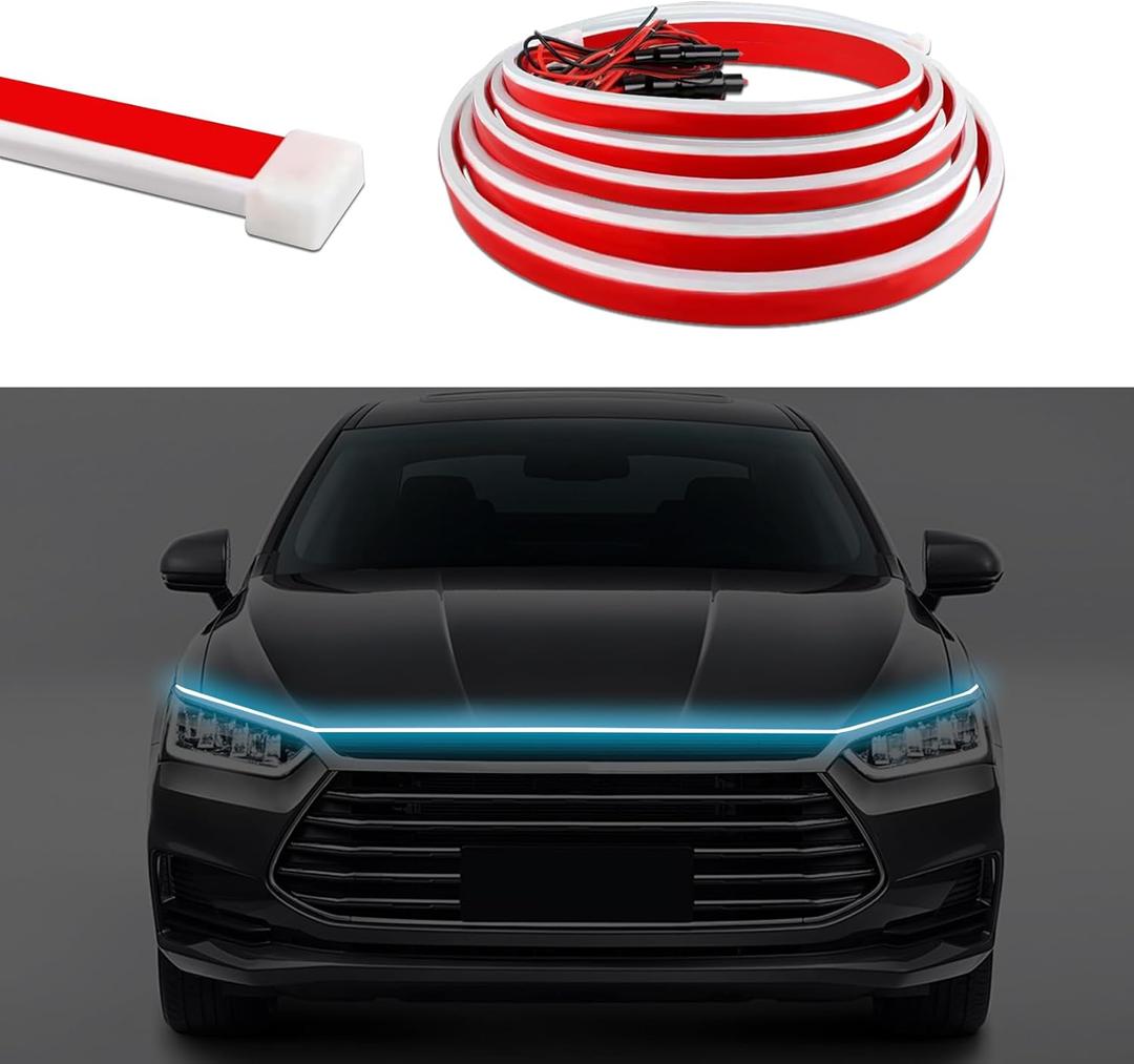 Car Hood Light Strip, Car Led Lights, 59/71/79 Inch Flexible Auto LED Strip Lighting with Dynamic Scan Start-up Effect, Waterproof Daytime Running Lamp Fit for Auto Truck SUV (Ice Blue, 1.8M)