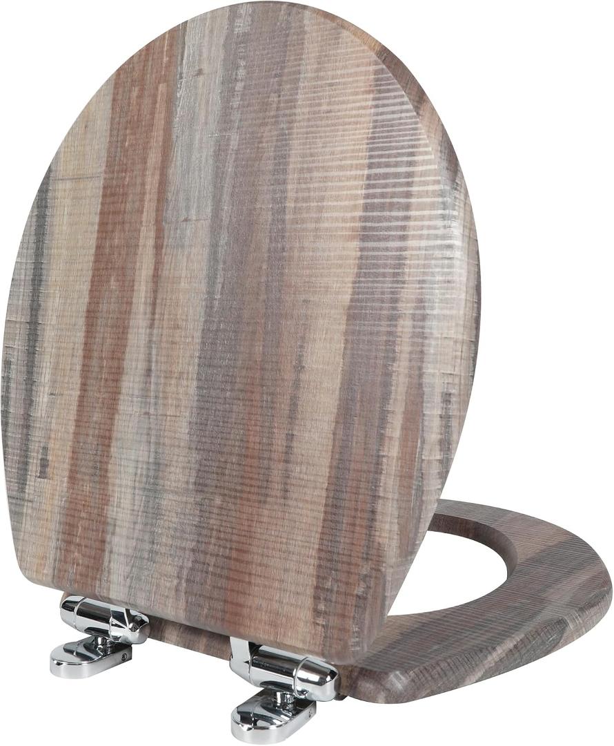 Angol Shiold Round Toilet Seat Molded Wood Toilet Seat with Quietly Close and Quick Release Hinges, Easy to Install also Easy to Clean (Round, Board)