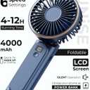 TUNISE Portable Handheld Fan, Portable Fan Rechargeable, 4000mAh, 180 Adjustable, 6 Speed Wind, Display Electricity in Real Time, USB Rechargeable Foldable F an, Quiet Personal Fan with Power Bank