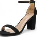 DREAM PAIRS Women's Chunk Low Heel Pump Sandals, Black, Suede, 7.5W