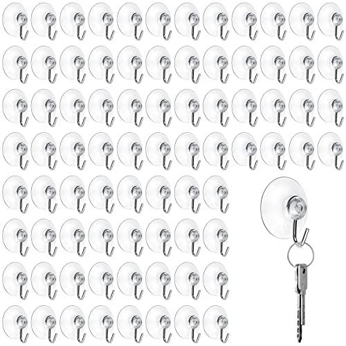 Mudder 50 Pcs Suction Cup Hooks Wall Clear Suction Cups with Metal Hooks Window Hangers for Glass Wall Towel Hangers Supplies Bathroom Glass Kitchen Decorations,3 lbs (30 mm)