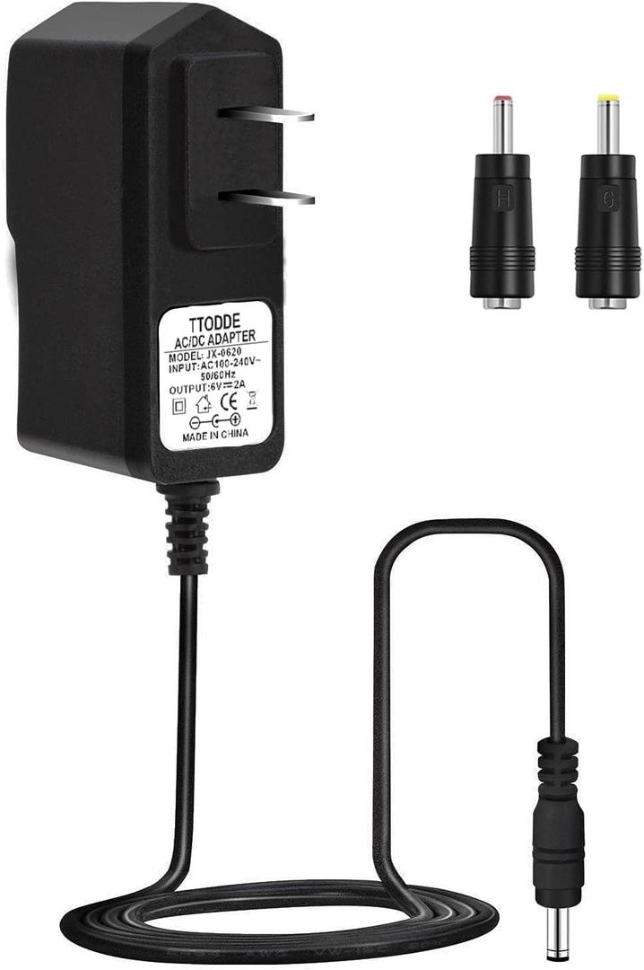 TTODDE AC/DC 6V 2A Adapter Power Supply 12W 100-240V with 4.0x1.7mm & 3.5x1.35mm Plugs - Universal 6V Device Charger (200mA-2A Compatible)