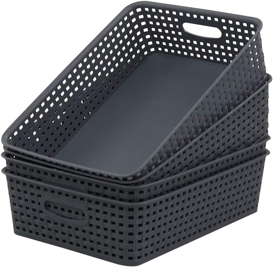 Idotry 4 Packs Plastic Paper Storage Basket, Gray