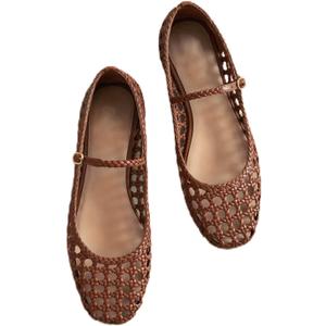 Woven Mesh Ballet Flats for Women Square Toe Mary Jane Flats Buckle Strap Flat Shoes Comfortable Ballerina Flats Dressy Mesh Shoes Casual Mary Janes for Women (8.5)
