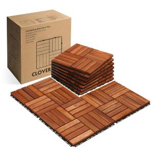 10 PCs Interlocking Deck Tiles, 12x12x0.75 inches Waterproof Wood Patio Floor Tiles for Indoor and Outdoor, Easy Snap Flooring, Balcony, Backyard, Square Joints, Teak