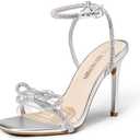 DREAM PAIRS Women's Double Bowknots Crystal Sandals Clear Slingback Heels Square Toe Shoes for Party Wedding. Size 6,5