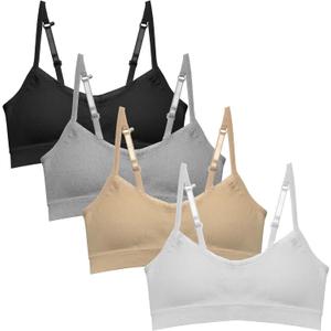 Popular Girls Padded Training Bra Pack Crop Cami Training Bras for Girls. Seamless Bra Design with Removable Padding (Large, Nude, White, Black and Gray)