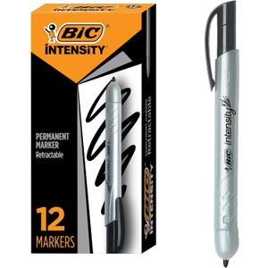 BIC Intensity Retractable Permanent Markers, Fine Bullet Tip, Black, 12-Count Pack, Permanent Markers for Teachers and Office Supplies
