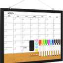 Monthly Whiteboard Calendar with Cork for Wall, 17" x 13" Double-Sided Dry Erase Board with Wooden Framed, Hanging Dry Erase Calendar for Home, Office, School (Black)