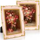 Covzoe 2 Pack 5x7 Vintage Picture Frame, Antique Pink Photo Frame with Gold Trim, Fancy Display Frames for Tabletop or Wall Decor, Horizontal or Vertical