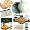 Nordic Ware Simply Sourdough Complete Bread Baking Kit BAKING PAN INCLUDED, Dual use Banneton lid, 22pg Guide book w/Recipes, Danish Whisk, Starter Jar, Cutter, Lifting Mat, Scraper, Cotton Liner, 9pc Kit