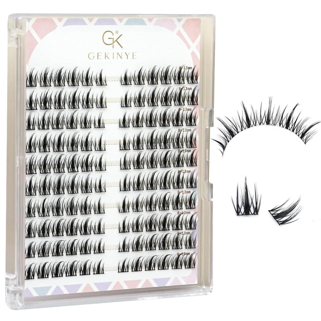 Gekinye Manga Natural Lash Clusters - Wispy Eyelash Clusters 8-13mm D Curly DIY Individual Lashes with Soft Thin Band, 120pcs