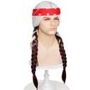 Probeauty Silver White ombre Brown Braids Wig for Men, Long Braided Wigs with Red Scarf for Halloween Costume Cosplay Party