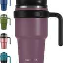 20 oz Insulated Coffee Mug Tumbler with Handle, Stainless Steel Travel Mug Tumbler with Lid and Straw, Double Wall Vacuum Leak Proof Ice Coffee Thermal Cup, Plum