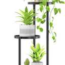 Oppro 3 Tier Plant Stand Indoor Outdoor, 10in Wide Metal Tiered Tall Flower Pot Holder Multiple Shelf, Large Heavy Duty Round Rack for Patio Garden Living Room Balcony Corner Bathroom Orchid,Modern Black