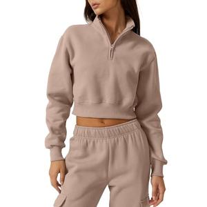 QINSEN Woman's Turtleneck Front Zip Sweatshirt Long Sleeve Cropped Pullover Top Mushroom, M