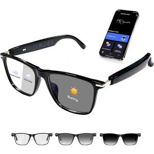 AI Smart Glasses,AI Chat Deepseek R1 and Gemini-2.5 with 164 Translations Supported,Bluetooth Glasses for Men Women,Music Playback & Hands-Free Calling,Physical Color Changing Lens,IP67 Waterproof