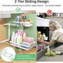Kitstorack Under Sink Organizer, 2 Tier Under the Sink Storage, Slide out Pull out Cabinet Organizer Shelf, Metal Sliding Drawer for Kitchen Bathroom Pantry Closet Organization Rack, White, 2 Pack