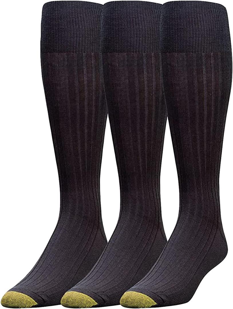 GOLDTOE Men's Canterbury Over-The-Calf Dress Socks, 3-Pairs (Large, Black)