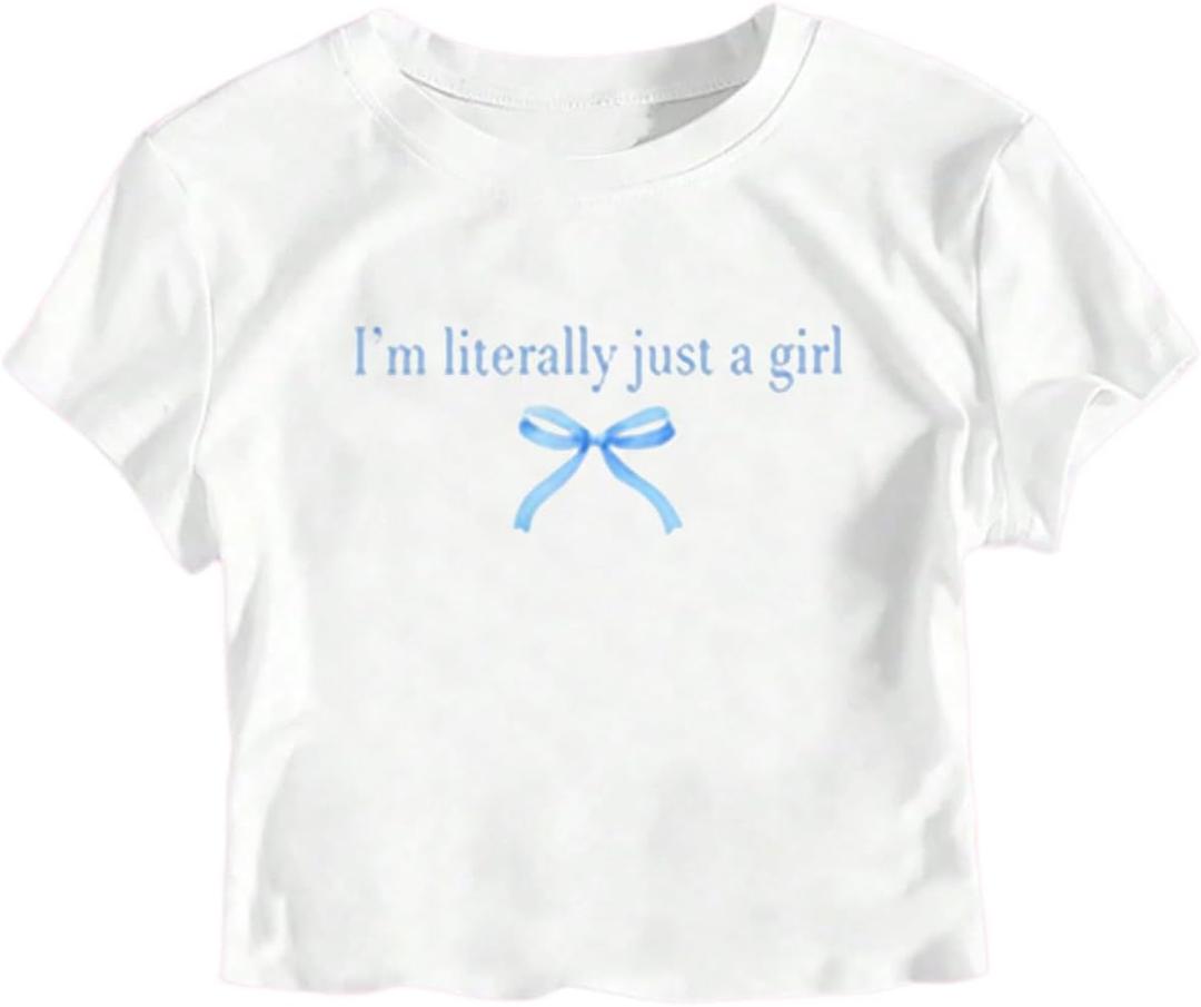 RoseSeek Girl's Letter Bow Graphic Tees Short Sleeve Crewneck Cute Shirts for Teen Girls Trendy (White)