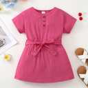Saeaby Kids Girls Clothes 6T Girl Clothes Boho Short Sleeve Ruffle Casual Playwear Sundress Toddler Little Girls Outfits Hot Pink Dresses Size 7 for Kids (Pink)