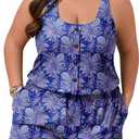 Summer Mae Plus Size Swim Romper One Piece Swimsuit Women Blouson Bathing Suit with Pockets 2025 Modest Swimwear (Colorful Flowers), Size 16